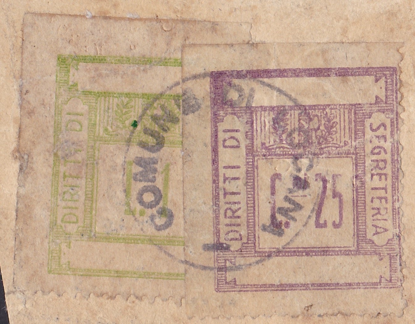 Marca da Bollo del Comune di LOCANA su Carta Bianca di dimensioni 25 x 28 mm
