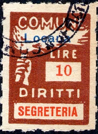 Marca da Bollo del Comune di LOCANA su Carta Bianca di dimensioni 18,5 x 26 mm