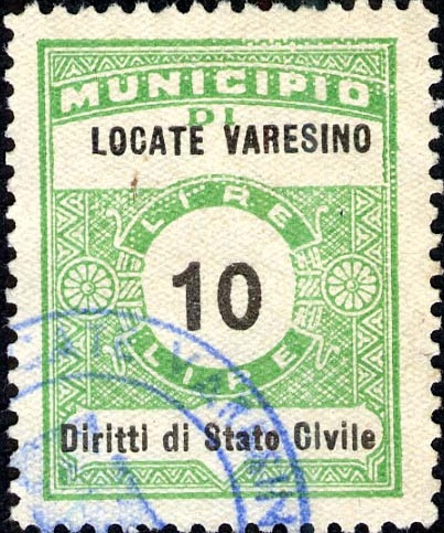 Marca da Bollo del Comune di LOCATE VARESINO su Carta Bianca Sottile di dimensioni 22,5 x 29 mm