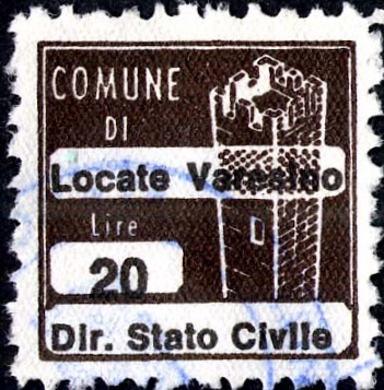 Marca da Bollo del Comune di LOCATE VARESINO su Carta Bianca di dimensioni 20 x 20 mm