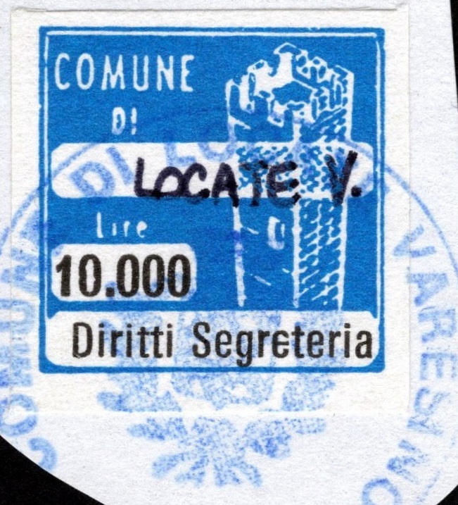 Marca da Bollo del Comune di LOCATE VARESINO su Carta Bianca di dimensioni 20 x 20 mm