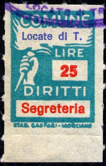 Marca da Bollo del Comune di LOCATE DI TRIULZI su Carta Bianca di dimensioni 18,5 x 26 mm