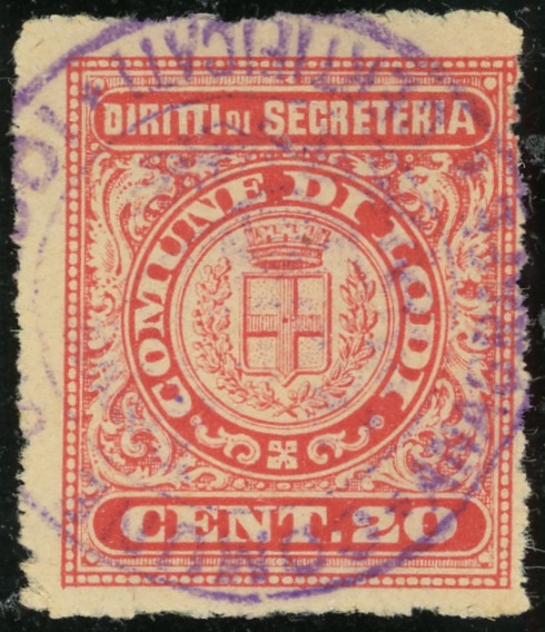 Marca da Bollo del Comune di LODI su Carta Bianca Sottile di dimensioni 28 x 33 mm
