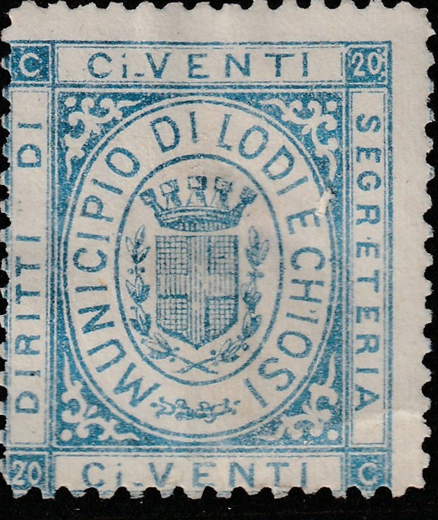 Marca da Bollo del Comune di LODI su Carta Bianca di dimensioni 23 x 27 mm