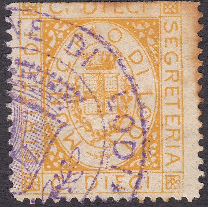 Marca da Bollo del Comune di LODI su Carta Bianca Sottile di dimensioni 23 x 27,5 mm