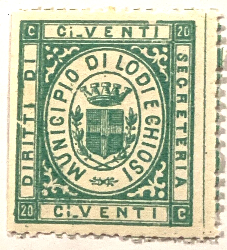 Marca da Bollo del Comune di LODI su Carta Bianca Sottile di dimensioni 22 x 26,5 mm
