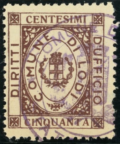 Marca da Bollo del Comune di LODI su Carta Bianca di dimensioni 22 x 36,5 mm