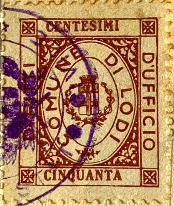 Marca da Bollo del Comune di LODI su Carta Bianca di dimensioni 22 x 36,5 mm