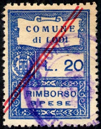 Marca da Bollo del Comune di LODI su Carta Bianca di dimensioni 22 x 30 mm