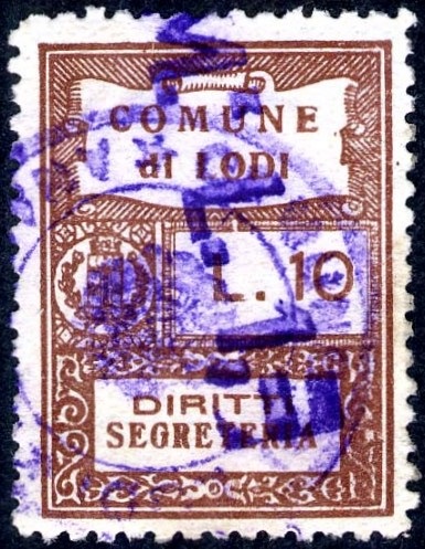 Marca da Bollo del Comune di LODI su Carta Bianca di dimensioni 20 x 30 mm