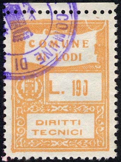Marca da Bollo del Comune di LODI su Carta Bianca di dimensioni 22 x 30 mm