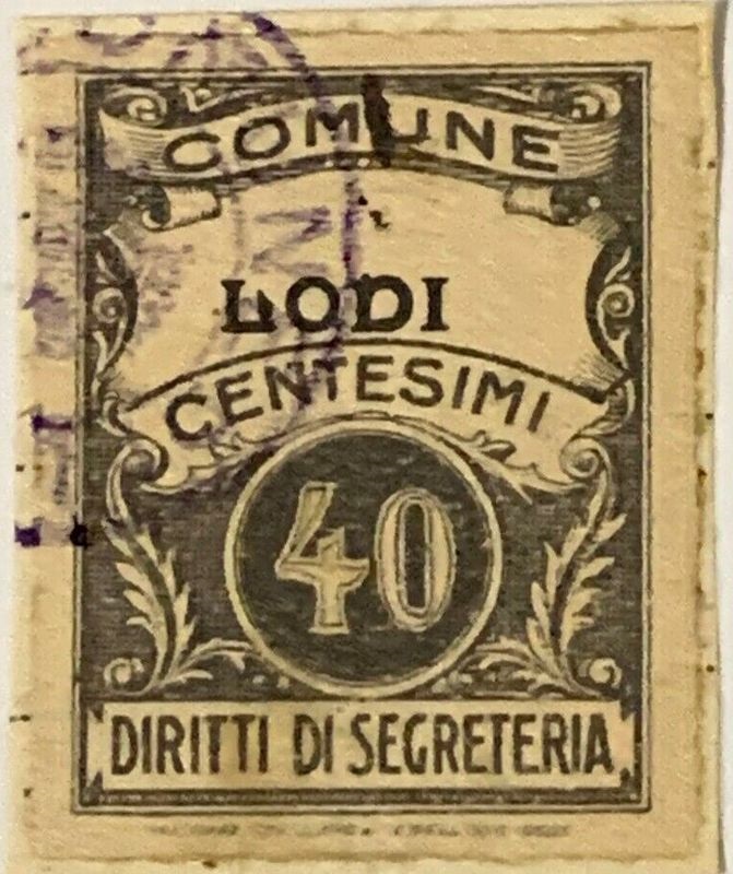 Marca da Bollo del Comune di LODI su Carta Bianca Sottile di dimensioni 22 x 29 mm