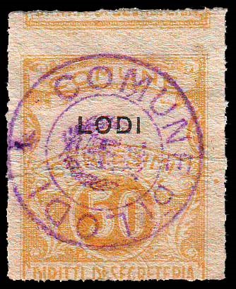 Marca da Bollo del Comune di LODI su Carta Bianca Sottile di dimensioni 22 x 29 mm