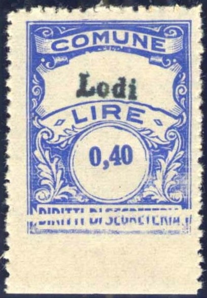 Marca da Bollo del Comune di LODI su Carta Bianca di dimensioni 22,5 x 29 mm