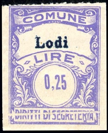 Marca da Bollo del Comune di LODI su Carta Bianca di dimensioni 22,5 x 29 mm