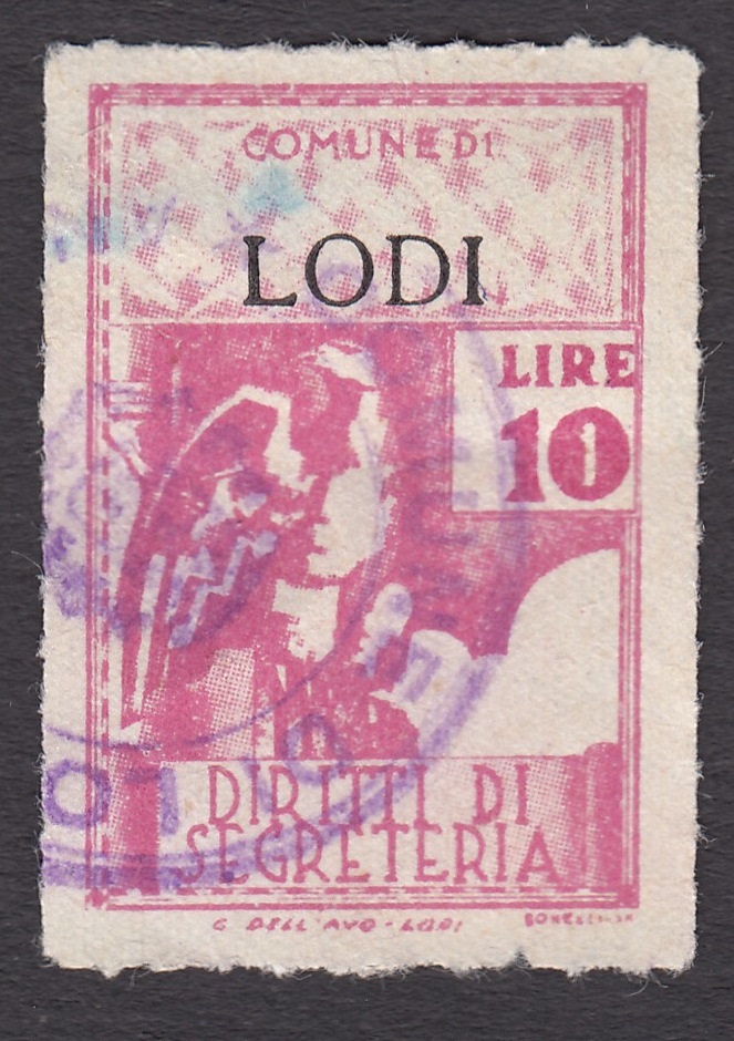 Marca da Bollo del Comune di LODI su Carta Bianca Sottile di dimensioni 21 X 32 mm