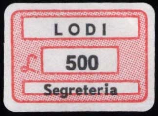 Marca da Bollo del Comune di LODI su Carta Bianca di dimensioni 18,5 x 12,5 mm