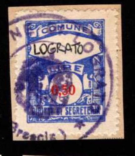 Marca da Bollo del Comune di LOGRATO su Carta Bianca di dimensioni 22 x 29 mm