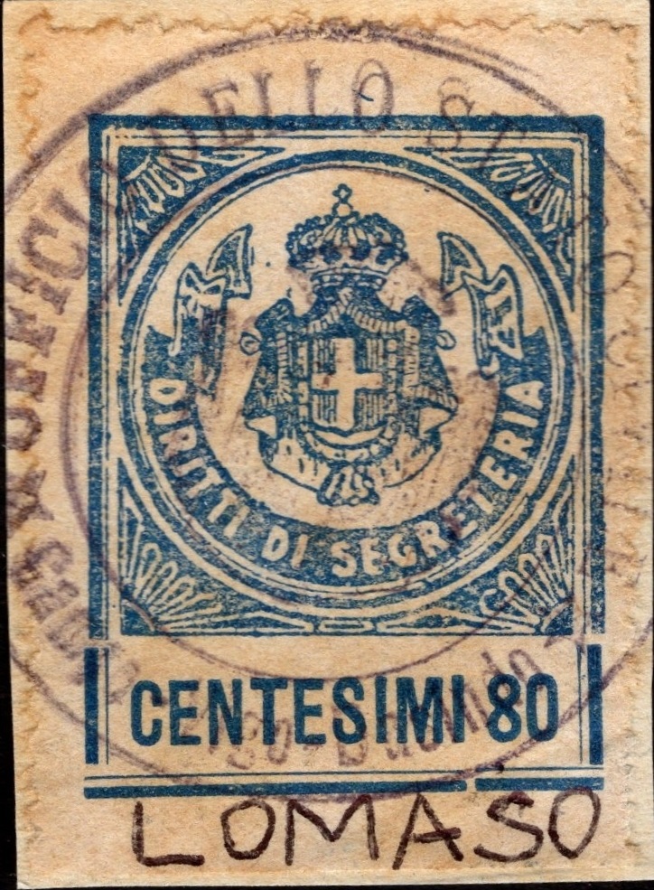 Marca da Bollo del Comune di LOMASO su Carta Bianca di dimensioni 23 X 30 mm