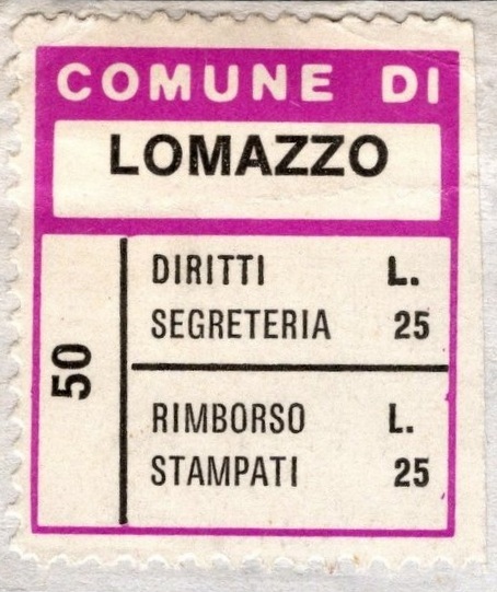Marca da Bollo del Comune di LOMAZZO su Carta Bianca di dimensioni 24 x 26,5 mm