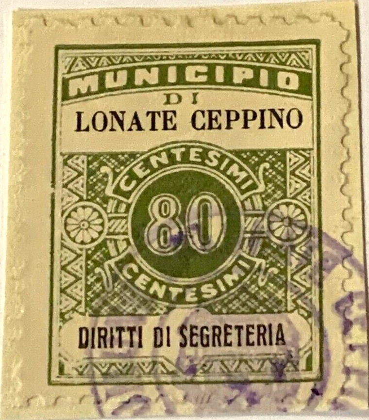 Marca da Bollo del Comune di LONATE CEPPINO su Carta Bianca di dimensioni 21 x 29 mm
