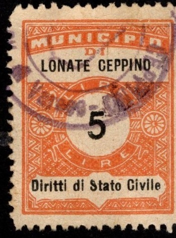 Marca da Bollo del Comune di LONATE CEPPINO su Carta Bianca di dimensioni 21 x 29 mm