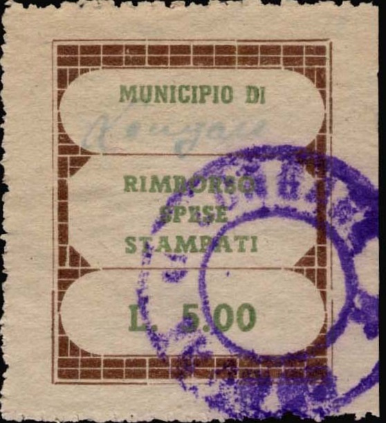 Marca da Bollo del Comune di LONGARE su Carta Bianca di dimensioni 28 x 35 mm