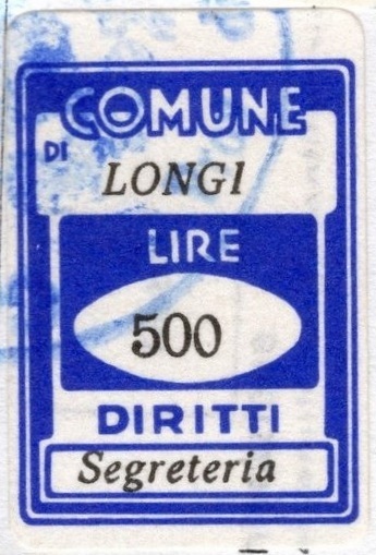 Marca da Bollo del Comune di LONGI su Carta Bianca di dimensioni 17 x 23 mm