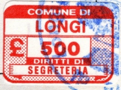 Marca da Bollo del Comune di LONGI su Carta Bianca di dimensioni 20 x 14 mm
