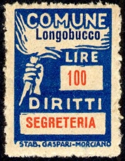 Marca da Bollo del Comune di LONGOBUCCO su di dimensioni 18 x 26,5 mm