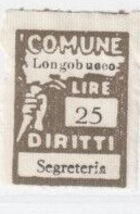 Marca da Bollo del Comune di LONGOBUCCO su di dimensioni 18 x 26,5 mm
