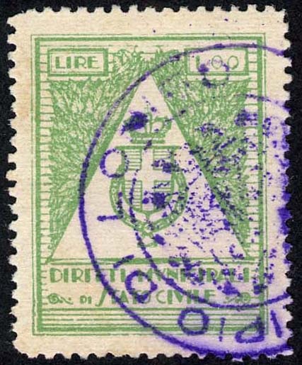 Marca da Bollo del Comune di LONIGO su Carta Arancione di dimensioni 23 X 30 mm
