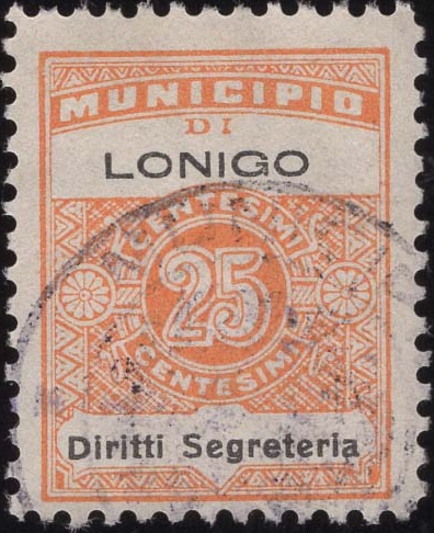 Marca da Bollo del Comune di LONIGO su Carta Bianca Sottile di dimensioni 22 x 29 mm