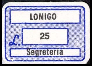 Marca da Bollo del Comune di LONIGO su Carta Bianca di dimensioni 18,5 x 12,5 mm