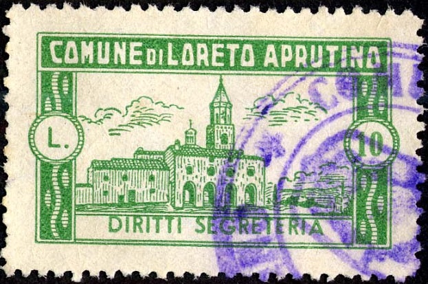 Marca da Bollo del Comune di LORETO APRUTINO su Carta Bianca di dimensioni 38 x 31,5 mm
