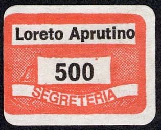 Marca da Bollo del Comune di LORETO APRUTINO su Carta Bianca di dimensioni 19,5 x 13,5 mm