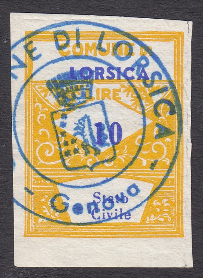 Marca da Bollo del Comune di LORSICA su Carta Bianca di dimensioni 21,5 x 28 mm