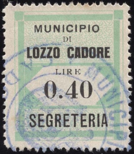 Marca da Bollo del Comune di LOZZO DI CADORE su Carta Bianca di dimensioni 23 x 29 mm