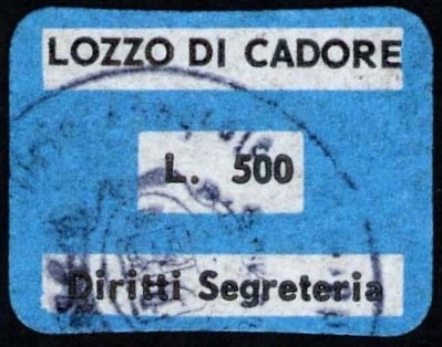 Marca da Bollo del Comune di LOZZO DI CADORE su Carta Bianca di dimensioni 18 x 14 mm
