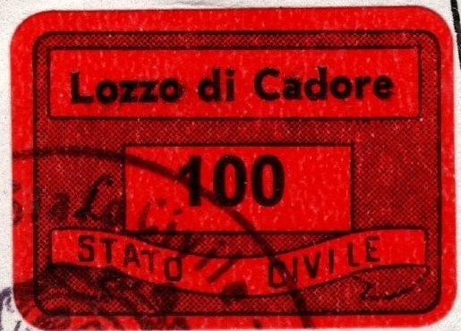 Marca da Bollo del Comune di LOZZO DI CADORE su Carta Colorata di dimensioni 20 x 14 mm