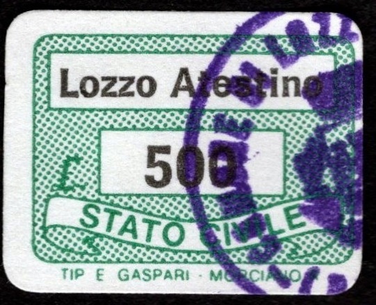 Marca da Bollo del Comune di LOZZO ATESTINO su Carta Bianca di dimensioni 20 x 14 mm