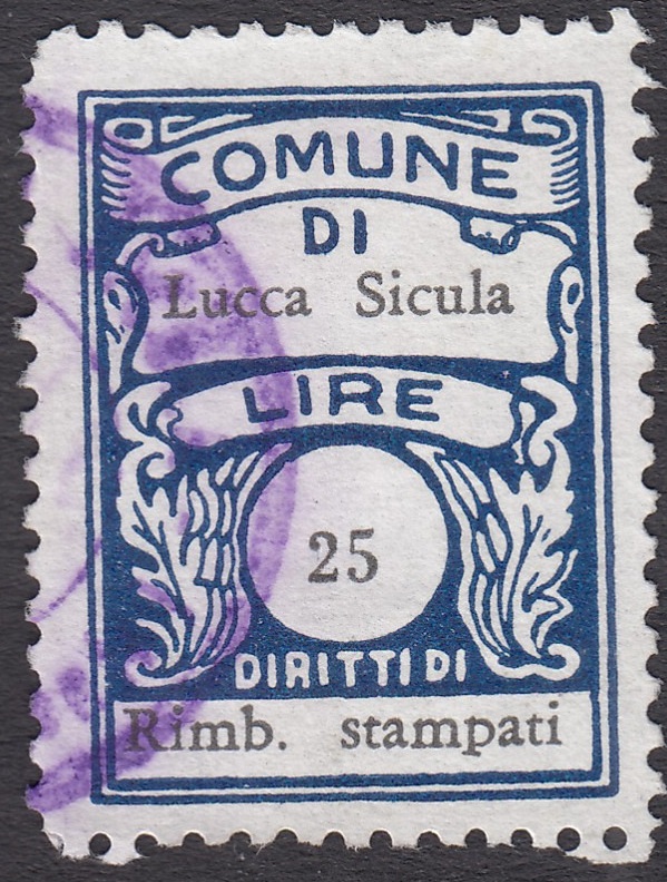 Marca da Bollo del Comune di LUCCA SICULA su Carta Bianca di dimensioni 20 x 27 mm