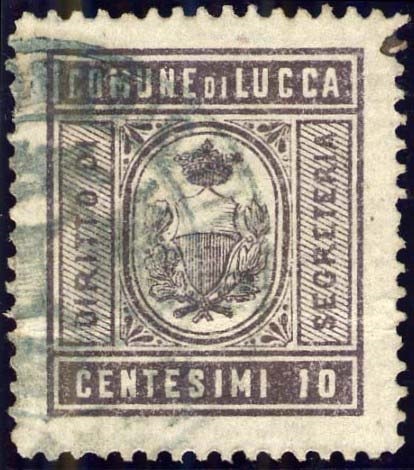 Marca da Bollo del Comune di LUCCA su Carta Bianca Sottile di dimensioni 20 x 25,5 mm
