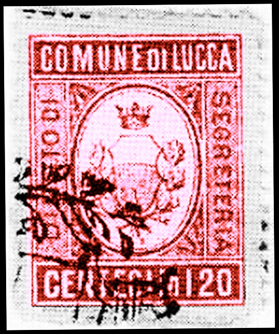Marca da Bollo del Comune di LUCCA su Carta Bianca di dimensioni 20 x 25,5 mm