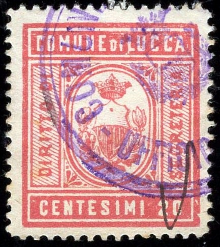 Marca da Bollo del Comune di LUCCA su Carta Bianca Sottile di dimensioni 22 x 25,5 mm