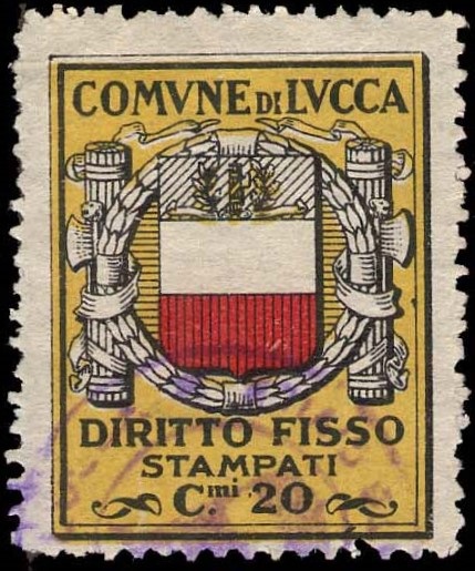 Marca da Bollo del Comune di LUCCA su Carta Bianca di dimensioni 24 x 30,5 mm