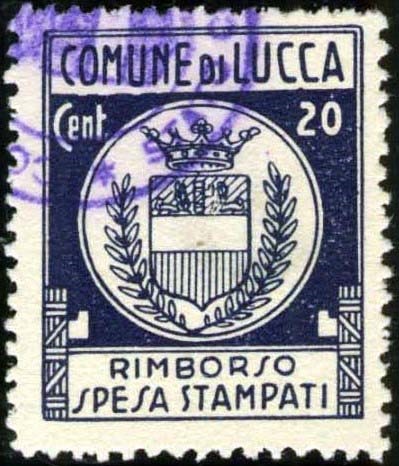 Marca da Bollo del Comune di LUCCA su Carta Bianca di dimensioni 22,5 x 27,5 mm