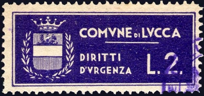 Marca da Bollo del Comune di LUCCA su Carta Bianca di dimensioni 41 x 16,5 mm