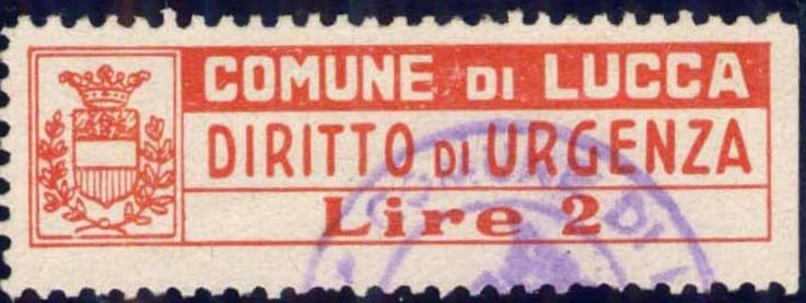 Marca da Bollo del Comune di LUCCA su Carta Bianca di dimensioni 40 x 11,5 mm