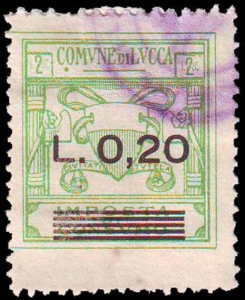 Marca da Bollo del Comune di LUCCA su Carta Bianca di dimensioni 23 X 30 mm